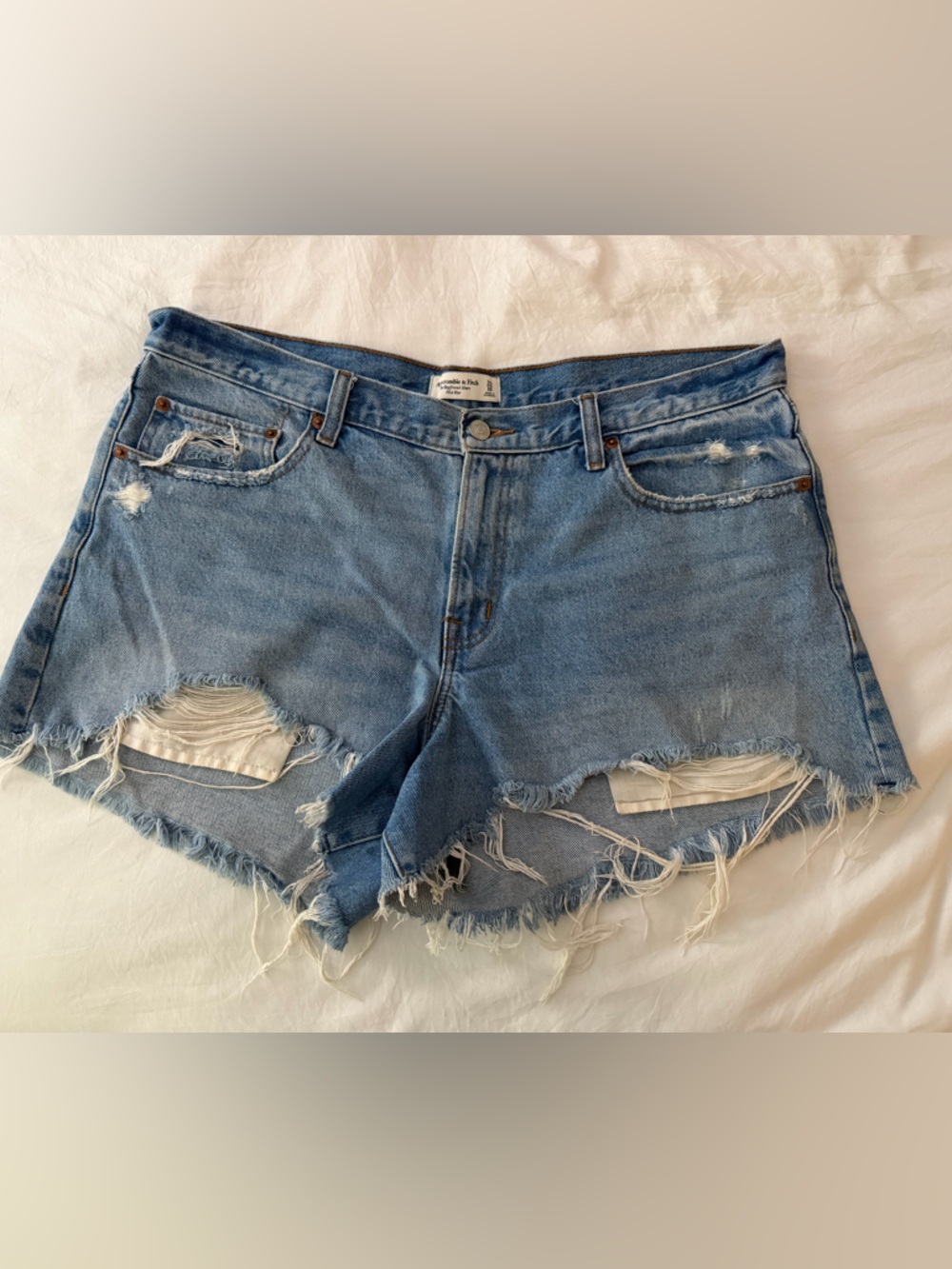 Abercrombie & Fitch Light Mid Rise Boyfriend Distressed Denim Shorts